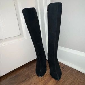 Black suede knee high boots
